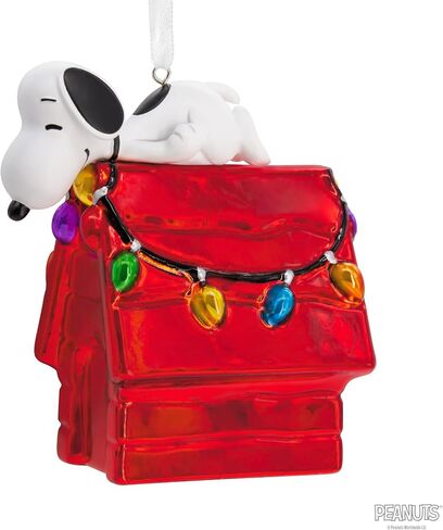 Hallmark Peanuts Snoopy on Holiday Doghouse Christmas Ornament, Blown Glass in Saudi Arabia