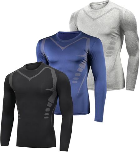 3 Pack Men's Compression Shirts Long Sleeve Workout Baselayer Quick Dry Athletic T Shirts Sport Running Tops in Saudi Arabia