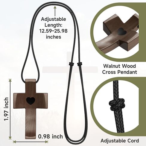 Wooden Cross Necklace, Cross Pendant for Stress Relief, Touch to Read Bible Verses via Phone, Adjustable Walnut Necklace for Baptism, Confirmation, Easter, Christmas in Saudi Arabia