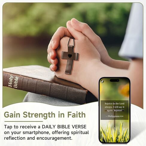 Wooden Cross Necklace, Cross Pendant for Stress Relief, Touch to Read Bible Verses via Phone, Adjustable Walnut Necklace for Baptism, Confirmation, Easter, Christmas in Saudi Arabia