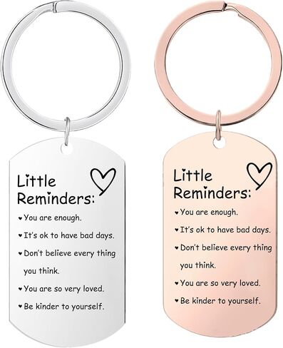 2 Pcs Little Reminders keychains for women Men Gifts Uplifting Mental Health confirmation You Are Enough Keyring Silver & Rose Gold in Saudi Arabia