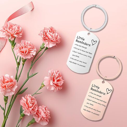 2 Pcs Little Reminders keychains for women Men Gifts Uplifting Mental Health confirmation You Are Enough Keyring Silver & Rose Gold in Saudi Arabia