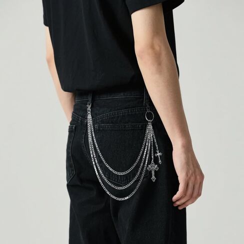 سلسلة سراويل ذات طبقات بانك للنساء والرجال - سلسلة محفظة فضية قوطية إكسسوارات الهيب هوب القوطي لأزياء الهالوين in Kuwait