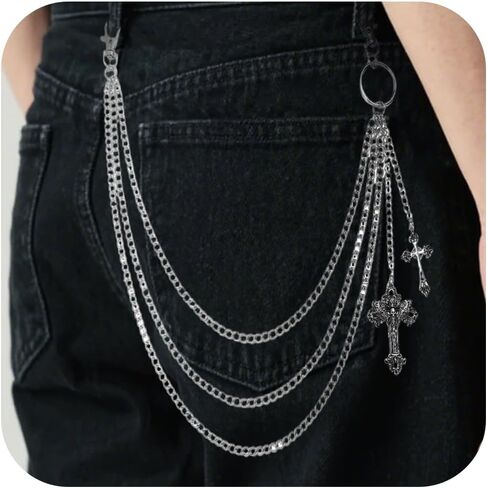 سلسلة سراويل ذات طبقات بانك للنساء والرجال - سلسلة محفظة فضية قوطية إكسسوارات الهيب هوب القوطي لأزياء الهالوين in Kuwait