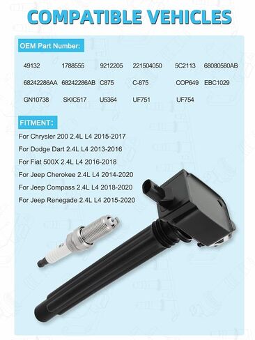 Set Of 4 UF751 Ignition Coil Pack & Iridium Spark Plugs (2.4L Only) 2013-2020 For Jeep Cherokee Compass Renegade,For Chrysler 200,For Dodge Dart,For Fiat 500X,Replace # U5364 68242286AB UF754 in Saudi Arabia