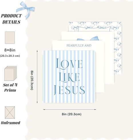 LARTSFRO Coquette Blue Bow Jesus Wall Art Decor Posters, Light Blue Bow Room Bedroom Bathroom Wall Art Decor Aesthetic for Teen Girls Gifts, Inspirational Bible Verses Bow Wall Decor, 10x8 Inch Set of 4 Unframed Bow Pictures in Kuwait