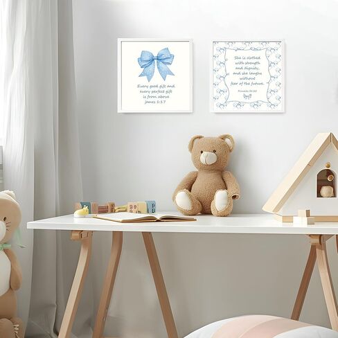 LARTSFRO Coquette Blue Bow Jesus Wall Art Decor Posters, Light Blue Bow Room Bedroom Bathroom Wall Art Decor Aesthetic for Teen Girls Gifts, Inspirational Bible Verses Bow Wall Decor, 10x8 Inch Set of 4 Unframed Bow Pictures in Kuwait