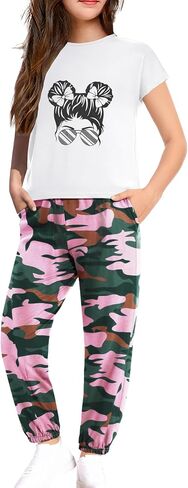 Arshiner Girls Clothes 2 Piece Summer Outfits Drop Shoulder Top Pullover Sweatpants Jogger Set Sweatsuits Tracksuits 6-14Y in Saudi Arabia