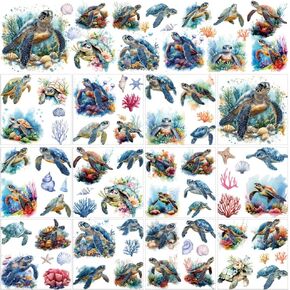 AHANDMAKER 12 Sheets Sea Turtle Rub On Transfer Stickers, Ocean Themed Window Decoration Featuring Turtles Coral, 12 Unique Designs for Turtle Lovers Creative Aquarium Decor, 5.5 x 5.5 Inches in Saudi Arabia