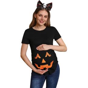 Womens Halloween Graphic Funny Maternity T Shirt قصيرة الحمل قمم الحمل البرتقالية الطفل هو تخمير XL in Kuwait