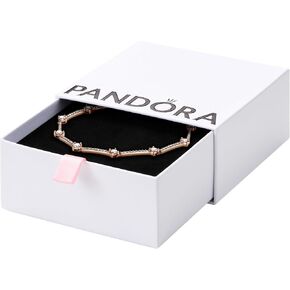 سوار PANDORA Sparkling Pavé Bars - سوار مطلي بالذهب الوردي عيار 14 قيراط للنساء - يتميز بزهرة PANDORA وزركونيا مكعبة - هدية لها، مع صندوق هدايا in Kuwait
