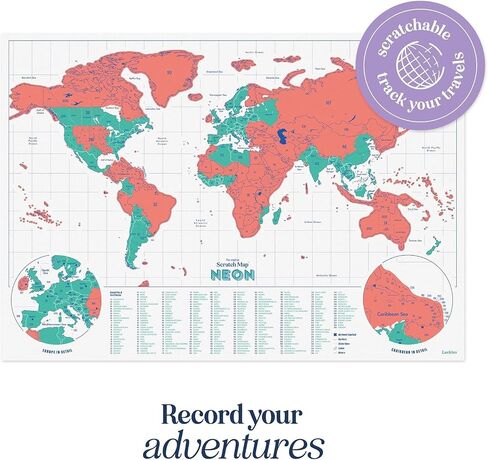 Luckies Scratch Map Neon | Travel Map & Scratch Off World Map | Scratch Map | World Map Scratch Off Map | Travel Map To Scratch Off Travels | World Map Scratch Off | Ideal Travel Gifts | Green in Saudi Arabia