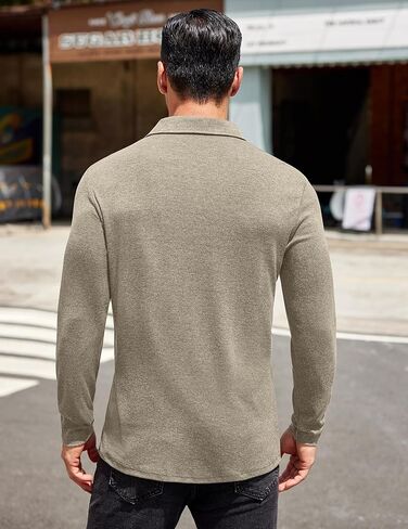 قميص بولو رجالي بأكمام طويلة من COOFANDY فستان كاجوال بأزرار بولو مع جيب قميص جولف أساسي خفيف الوزن بياقة in Kuwait