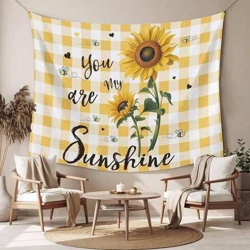 Tapestry Wall Hanging Bee Sunflower Tapestries Aesthetic Yellow Buffalo Plaid You Are My Sunshine Tapestry for Bedroom Living Room College Dorm Art Wall Decor Decorative Backdrop 50x60 Inch in Saudi Arabia
