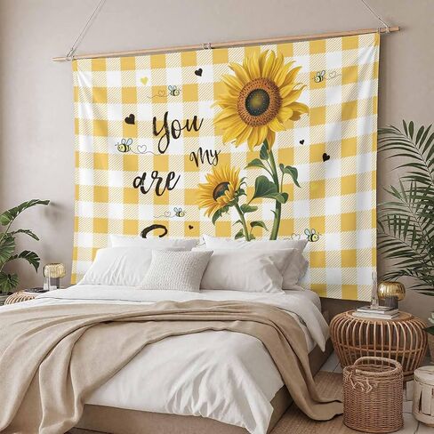 Tapestry Wall Hanging Bee Sunflower Tapestries Aesthetic Yellow Buffalo Plaid You Are My Sunshine Tapestry for Bedroom Living Room College Dorm Art Wall Decor Decorative Backdrop 50x60 Inch in Saudi Arabia