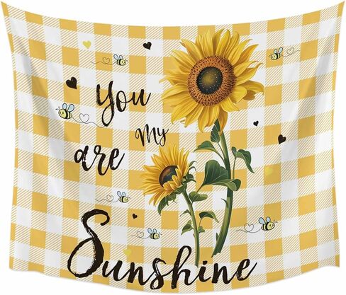 Tapestry Wall Hanging Bee Sunflower Tapestries Aesthetic Yellow Buffalo Plaid You Are My Sunshine Tapestry for Bedroom Living Room College Dorm Art Wall Decor Decorative Backdrop 50x60 Inch in Saudi Arabia