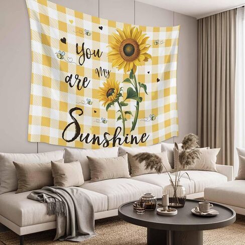 Tapestry Wall Hanging Bee Sunflower Tapestries Aesthetic Yellow Buffalo Plaid You Are My Sunshine Tapestry for Bedroom Living Room College Dorm Art Wall Decor Decorative Backdrop 50x60 Inch in Saudi Arabia