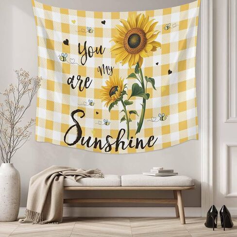 Tapestry Wall Hanging Bee Sunflower Tapestries Aesthetic Yellow Buffalo Plaid You Are My Sunshine Tapestry for Bedroom Living Room College Dorm Art Wall Decor Decorative Backdrop 50x60 Inch in Saudi Arabia