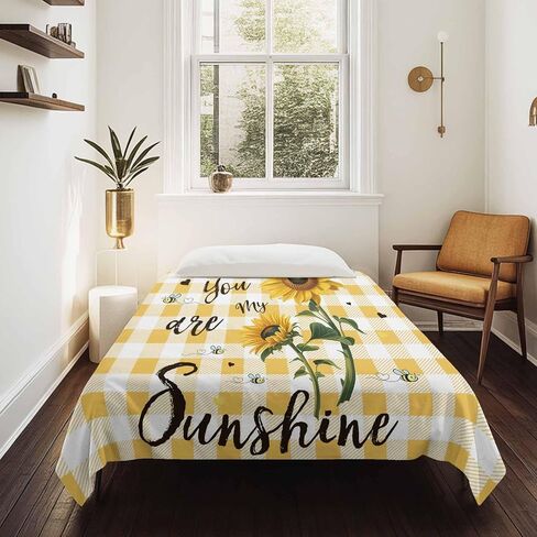 Tapestry Wall Hanging Bee Sunflower Tapestries Aesthetic Yellow Buffalo Plaid You Are My Sunshine Tapestry for Bedroom Living Room College Dorm Art Wall Decor Decorative Backdrop 50x60 Inch in Saudi Arabia