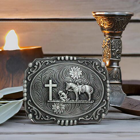Religion Cross Prayer and Horse Belt Buckle Western Cowboy Longhorn Belt Buckles for Men Women in Saudi Arabia
