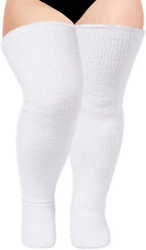 Plus Size Plush Thigh High Socks for Women Fuzzy Stocking Thick Over the Knee Fleece Leg Warmers Boot Socks in Kuwait