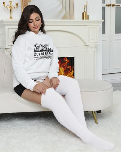 Plus Size Plush Thigh High Socks for Women Fuzzy Stocking Thick Over the Knee Fleece Leg Warmers Boot Socks in Kuwait