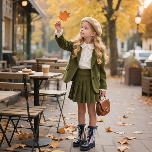 kkdom Girls Knee High Lace Up Side Zipper Mid Calf Combat Riding Boots Sparkly Rainbow Winter Boots for Kids Party Christmas Holiday in Saudi Arabia