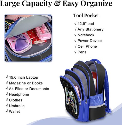 3D Video Game Backpack for Boys 3 Layer Compartment Bookbag Lightweight Waterproof Kids Ergonomic Daypack for School Travel Picnic in Kuwait