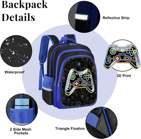 3D Video Game Backpack for Boys 3 Layer Compartment Bookbag Lightweight Waterproof Kids Ergonomic Daypack for School Travel Picnic in Kuwait