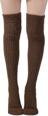 Abodhu Thigh High Socks for Women - Fluffy Over Knee Fuzzy Warm Long Soft Leg Warmers - Coral Fleece Plush in Kuwait