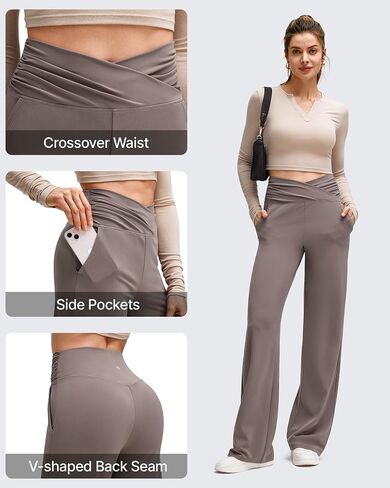 G4Free BareFeel High Stretch Wide Leg Yoga Pants for Women Side Pleated V Waist Casual Trousers with Pockets in Saudi Arabia