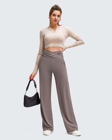 G4Free BareFeel High Stretch Wide Leg Yoga Pants for Women Side Pleated V Waist Casual Trousers with Pockets in Saudi Arabia
