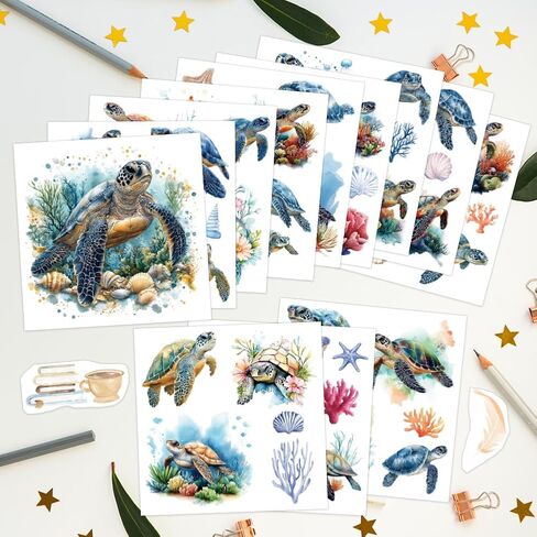 AHANDMAKER 12 Sheets Sea Turtle Rub On Transfer Stickers, Ocean Themed Window Decoration Featuring Turtles Coral, 12 Unique Designs for Turtle Lovers Creative Aquarium Decor, 5.5 x 5.5 Inches in Saudi Arabia