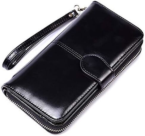 Womens Wallet Zip Around Wallet Travel Long Purse Credit Card Holder with Wristlet (black) in Saudi Arabia