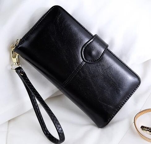 Womens Wallet Zip Around Wallet Travel Long Purse Credit Card Holder with Wristlet (black) in Saudi Arabia