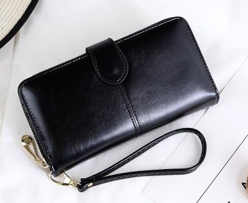 Womens Wallet Zip Around Wallet Travel Long Purse Credit Card Holder with Wristlet (black) in Saudi Arabia