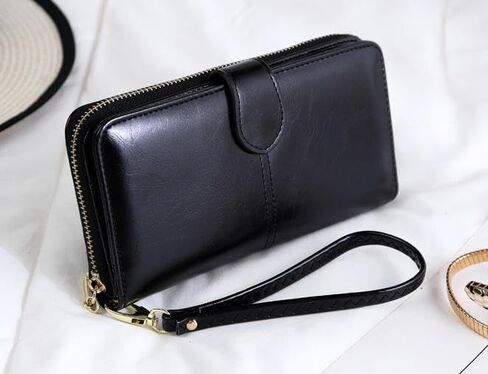 Womens Wallet Zip Around Wallet Travel Long Purse Credit Card Holder with Wristlet (black) in Saudi Arabia