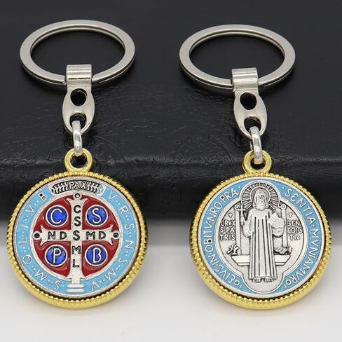 2 قطعة سلسلة المفاتيح SaintBenedict ميدالية الكاثوليكية SanBenito قلادة كيرينغ يسوع الدينية MetalJewelry اكسسوارات ل BagGift in Saudi Arabia
