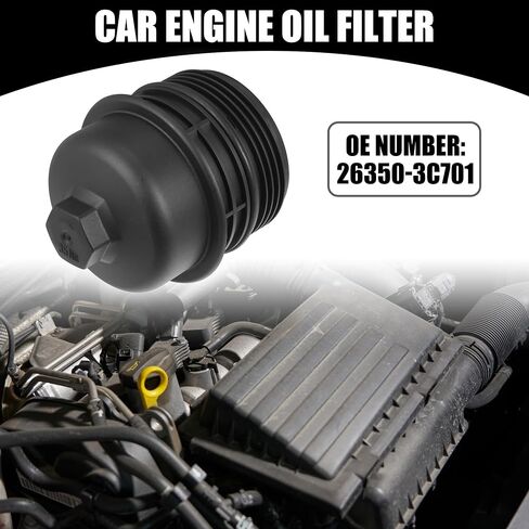 Oil Engine Filter Housing Cap Cover No.26350-3C701 - Car Oil Filter Housing Cap - for Hyundai Palisade 2020-2023 DOHC Plastic Black - 1 Pc in Saudi Arabia