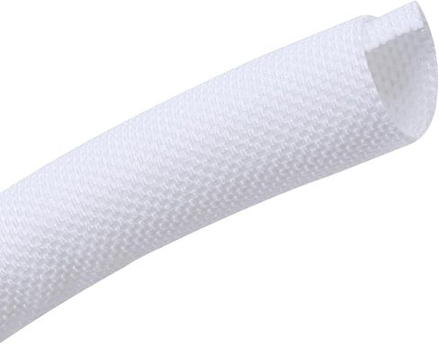 White Split Cable Sleeve Braided Mesh Woven Sheathing Self Wrap Wire Loom Tubing for Cable/Wire/Hose Cord Protector (1'' - 18feet, White) in Kuwait