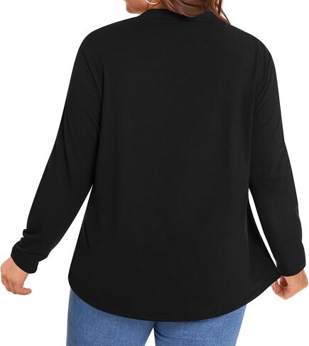 POPYOUNG Women's Plus Size Henley Tunic Tops Chic V Neck Button Shirt Casual Long Sleeve Pleated Blouse L-4XL in Kuwait