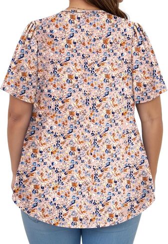 VISLILY Womens-Plus-Size-Summer-Tops Flowy Pleated T Shirts Crew Neck Short Sleeve Blouses Casual Loose Tunics Tee XL-5XL in Saudi Arabia