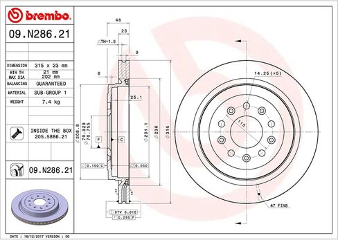Brembo 09.N286.21 UV Coated vented Rear Brake Rotor CADILLAC (SGM) OE# 23118092 in Saudi Arabia
