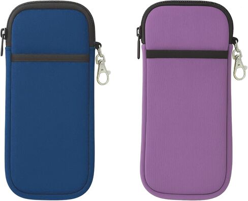 Soft Glasses Case - 2 Pack Double Layer Neoprene Eyeglass Pouch with Carabiner Hook, Lightweight Travel Zipper Case in Saudi Arabia