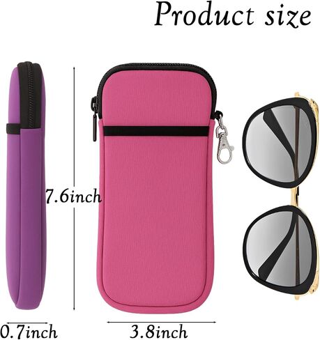 Soft Glasses Case - 2 Pack Double Layer Neoprene Eyeglass Pouch with Carabiner Hook, Lightweight Travel Zipper Case in Saudi Arabia