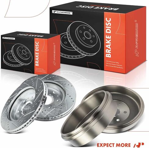 A-Premium Front and Rear Disc Brake Rotors and Drum Kit Compatible with Select Chevrolet and GMC Models - Silverado 1500 2005-2008, Sierra 1500 2005-2008, 4 Pcs in Saudi Arabia