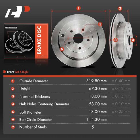 A-Premium 12.59 inch (319.8mm) Rear Vented Disc Brake Rotors Compatible with Select Subaru Models - Tribeca 2008-2014 3.6L, B9 Tribeca 2006-2007 3.0L, 2-PC Set in Saudi Arabia