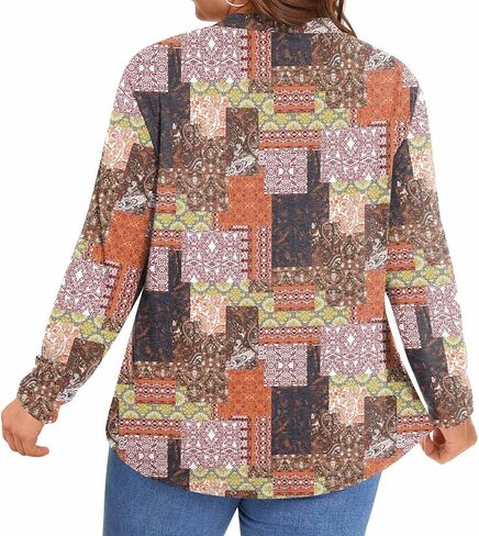 POPYOUNG Women's Plus Size Henley Tunic Tops Chic V Neck Button Shirt Casual Long Sleeve Pleated Blouse L-4XL in Kuwait