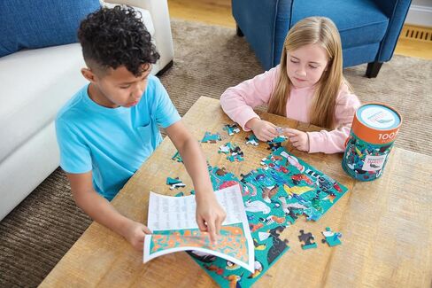 Crocodile Creek 200-Piece Jigsaw Floor Puzzle with Matching Poster - Fun Puzzles for Kids Ages 6-8 and Up - Heavy-Duty Storage Cylinder with Handle - World Map - 19" x 13" Finished in Kuwait