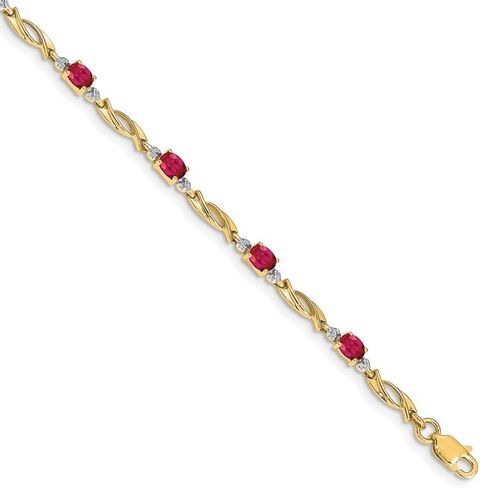 10K Gold 4x3 mm Gemstone and Diamond Bracelet 7.5" in Saudi Arabia